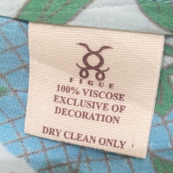 Figue Gianna drawstring ruffle top blouse self tie tassel floral turquoise sz xs - Picture 14 of 14